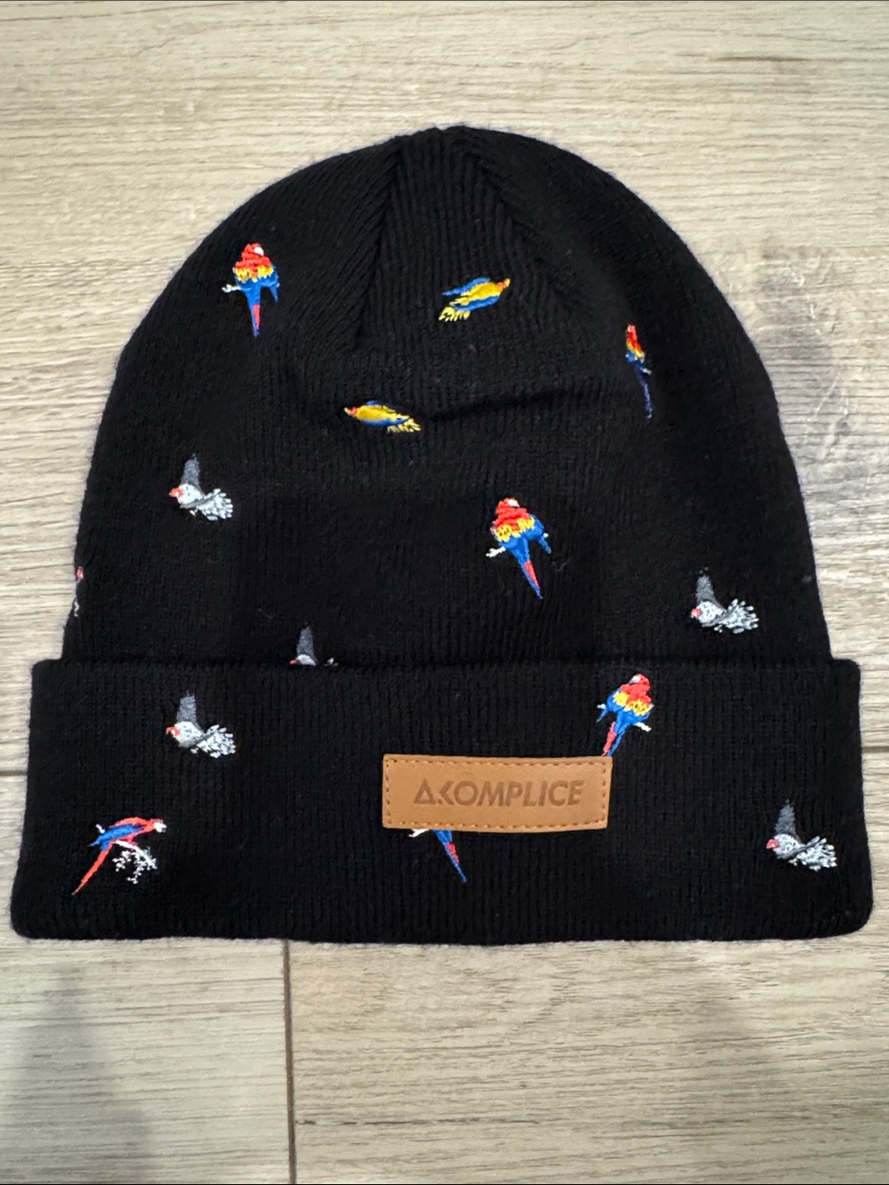 Black Beanie with Parrot Embroidery